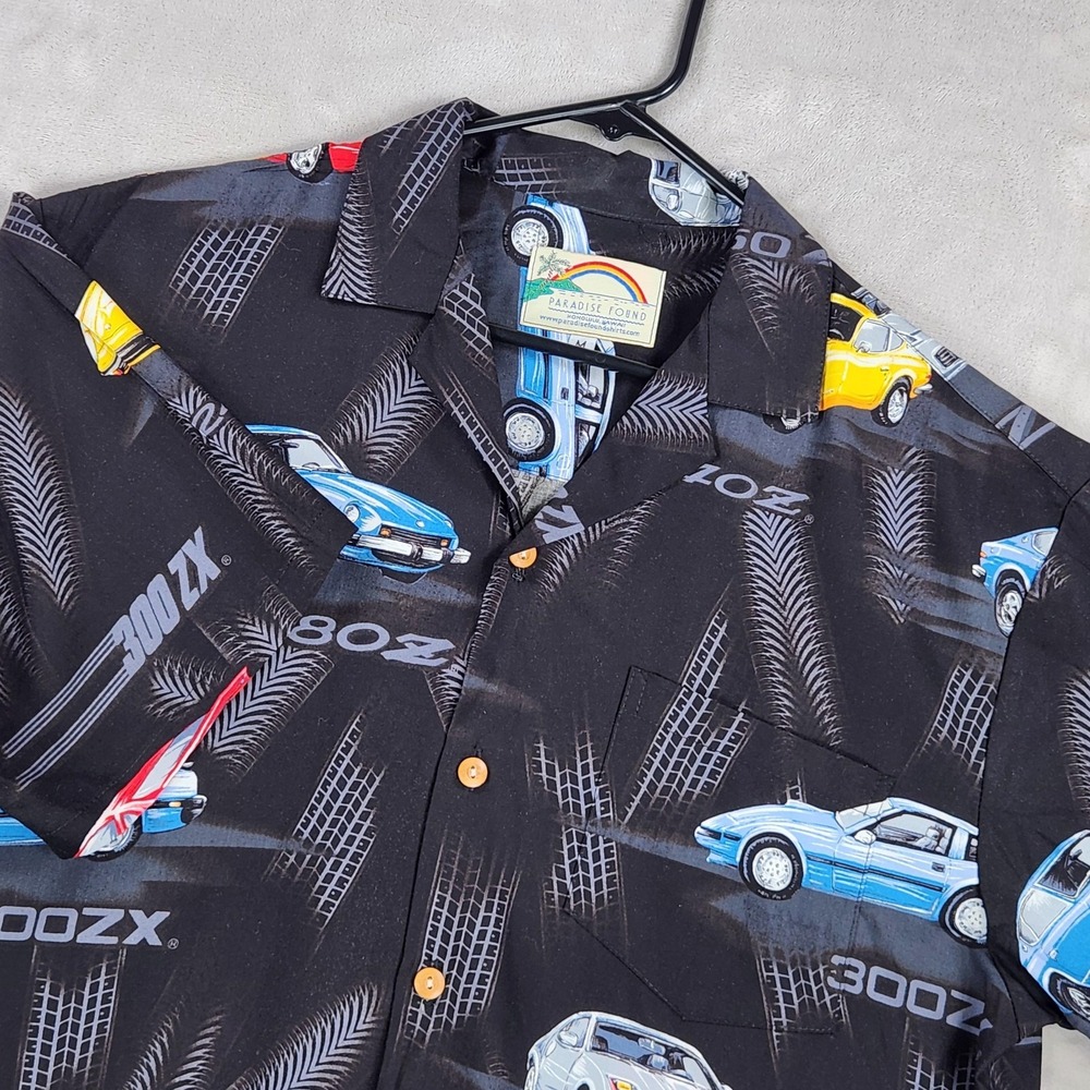 Paradise Found Shirt Mens Medium Black Nissan Z Hawaiian Short Sleeve Button Up